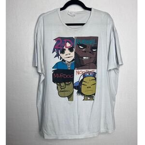 Gorillaz Band Music 2D Russell Murdoc Noodle White Short Sleeve Shirt Size 2XL